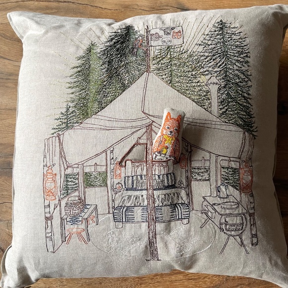 Coral and Tusk Embroidered Fox Camping "Pocket" Pillows - Picture 2 of 5